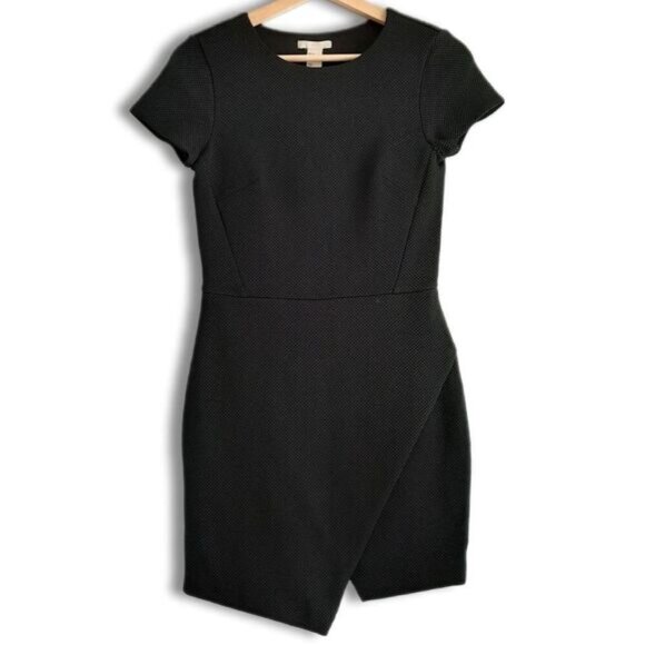 H&M Textural Weave Fabric Crewneck Fitted Mini Dress Black Sz 4 - Picture 2 of 12